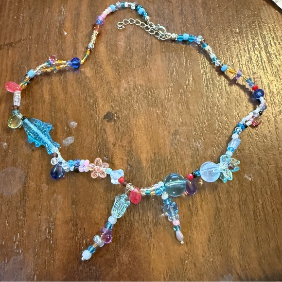 2/$29 or 3/$39 CIDER brand Colorful Blue Beaded Necklace w/ fish & flower beads - Picture 5 of 5